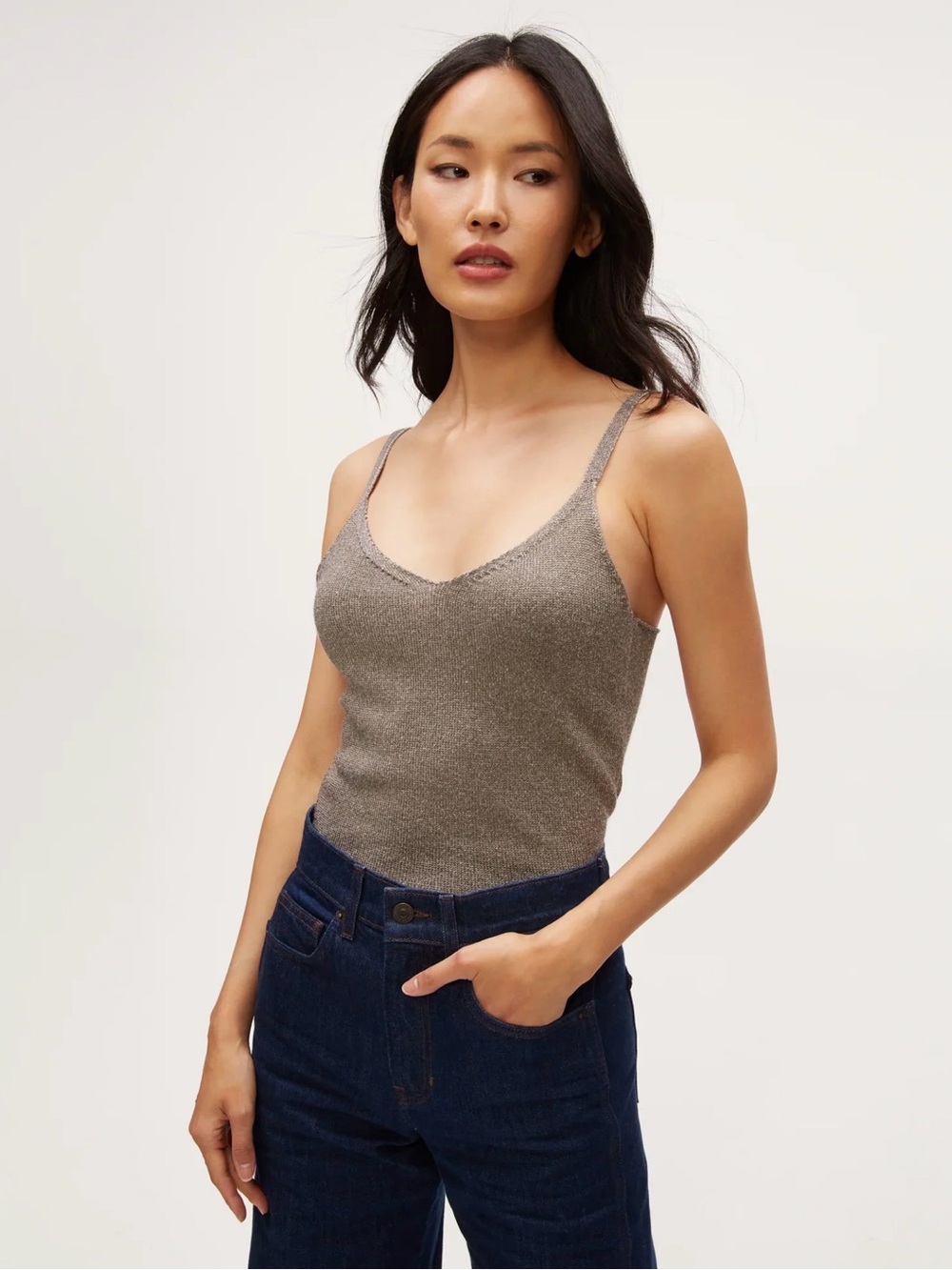 Michael Stars Metallic Taupe Scoop Neck Cami